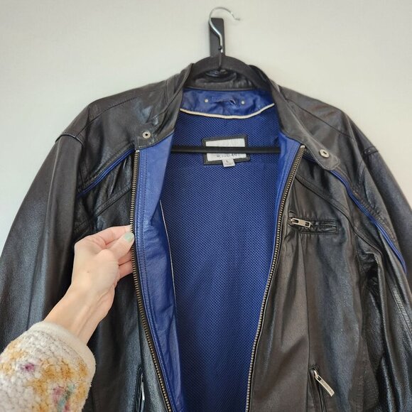 Wilsons Leather Jacket Black M. Julian Bomber Jacket Blue Stripe Men's L - Picture 4 of 10